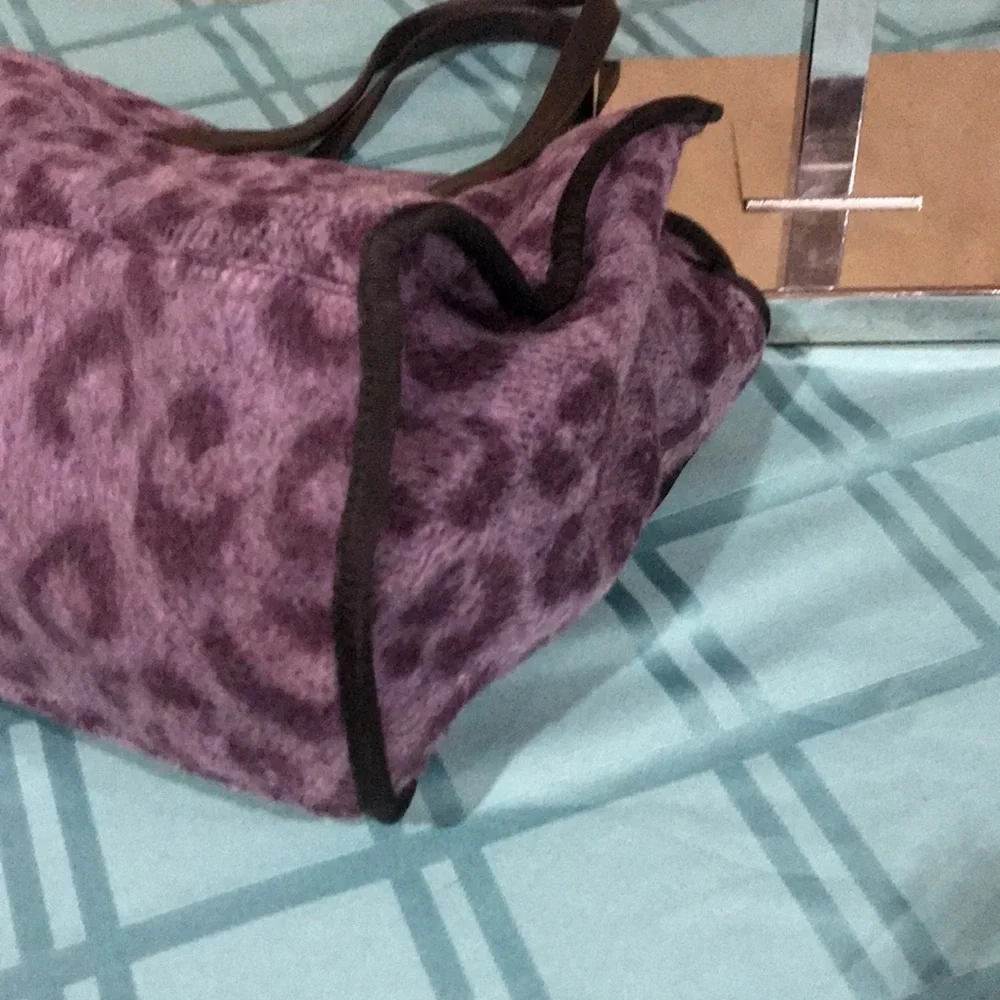 Kate Spade Morley Purple Leopard Large Fuzzy Soft Tote Bag